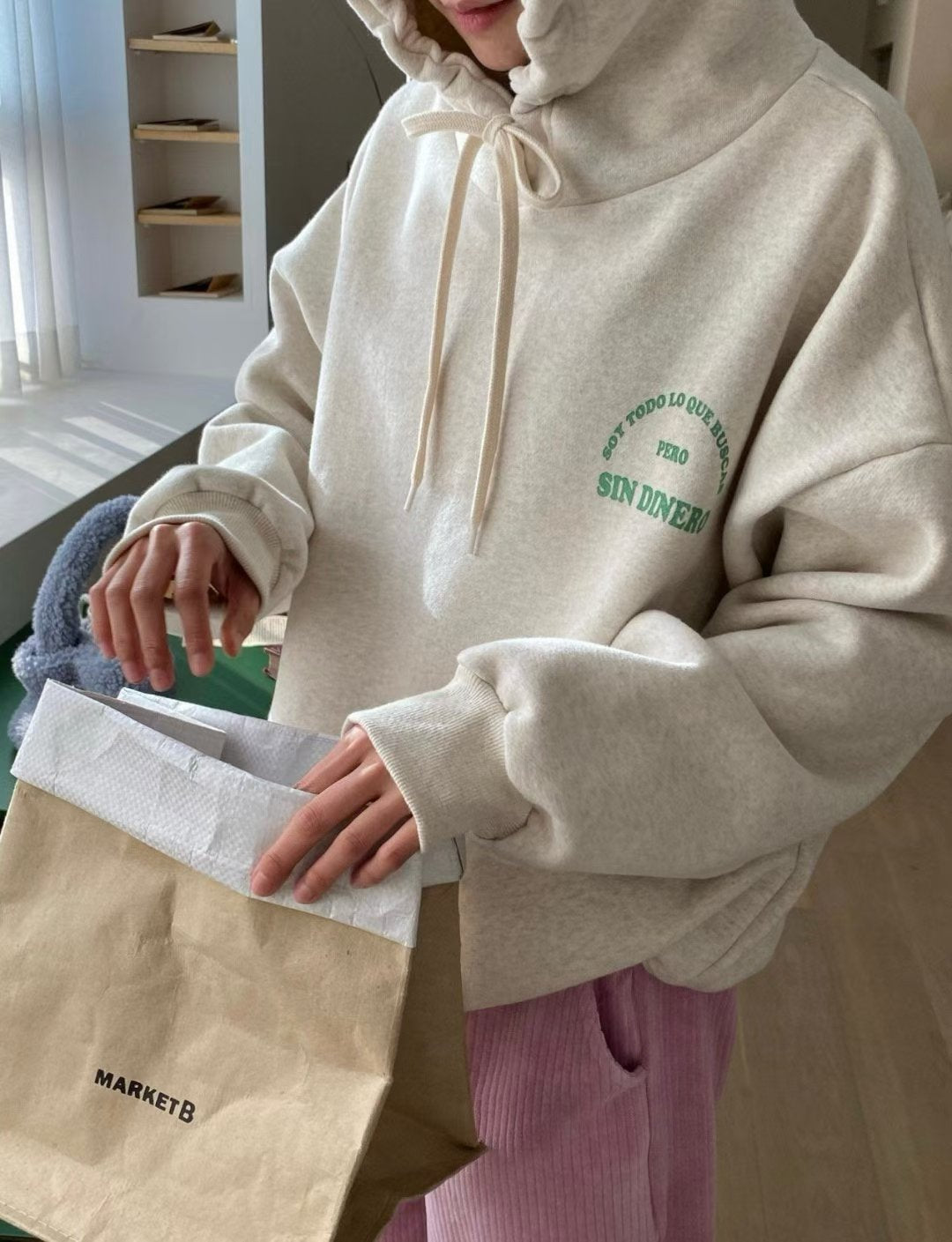 “SIN DINERO”有帽抓毛衛衣