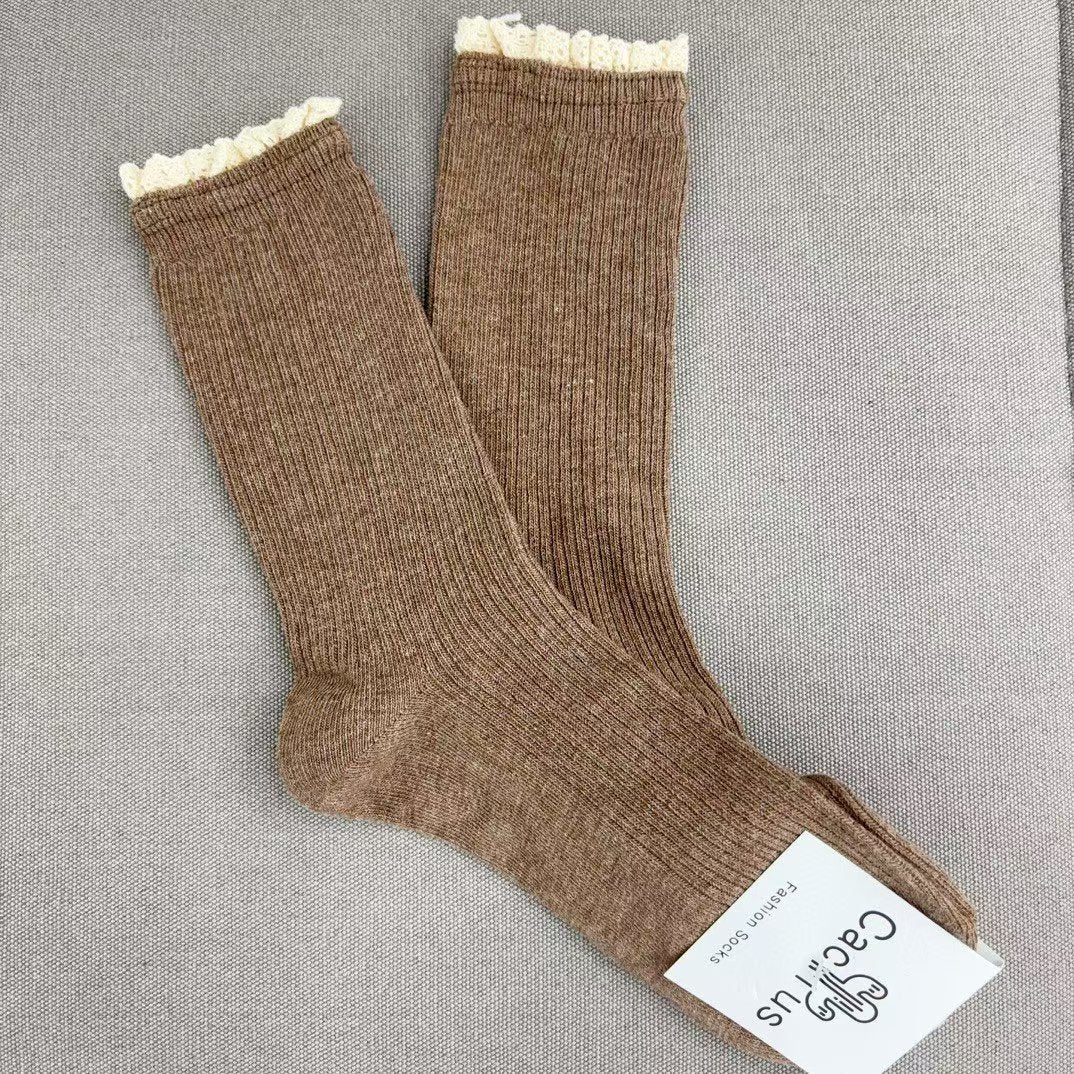 Lace邊坑紋襪($100/3對)