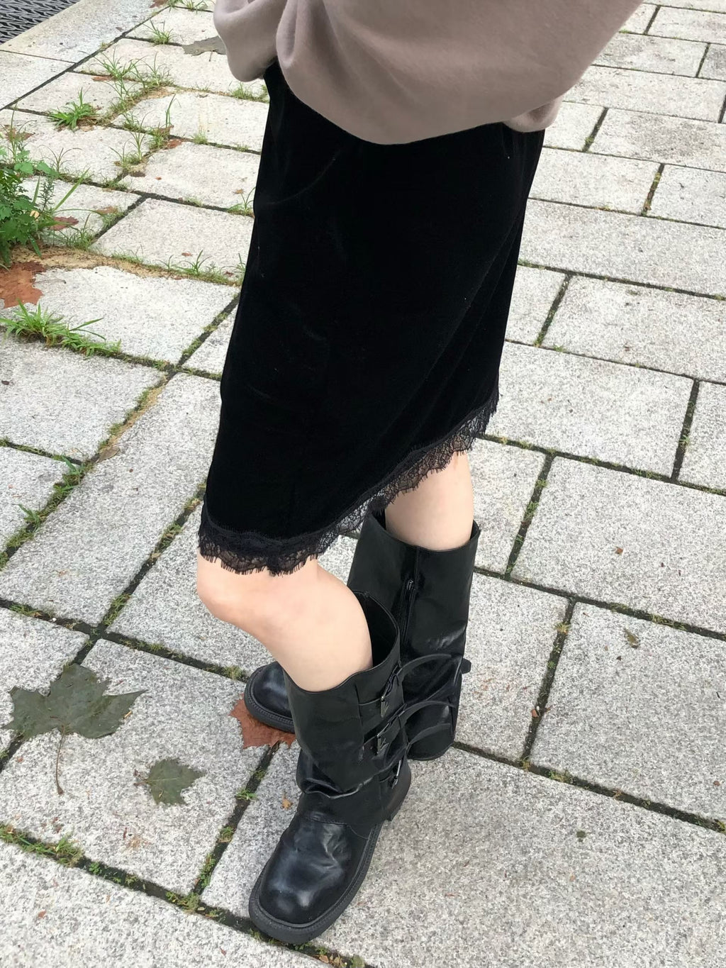 絲絨Lace半摺裙