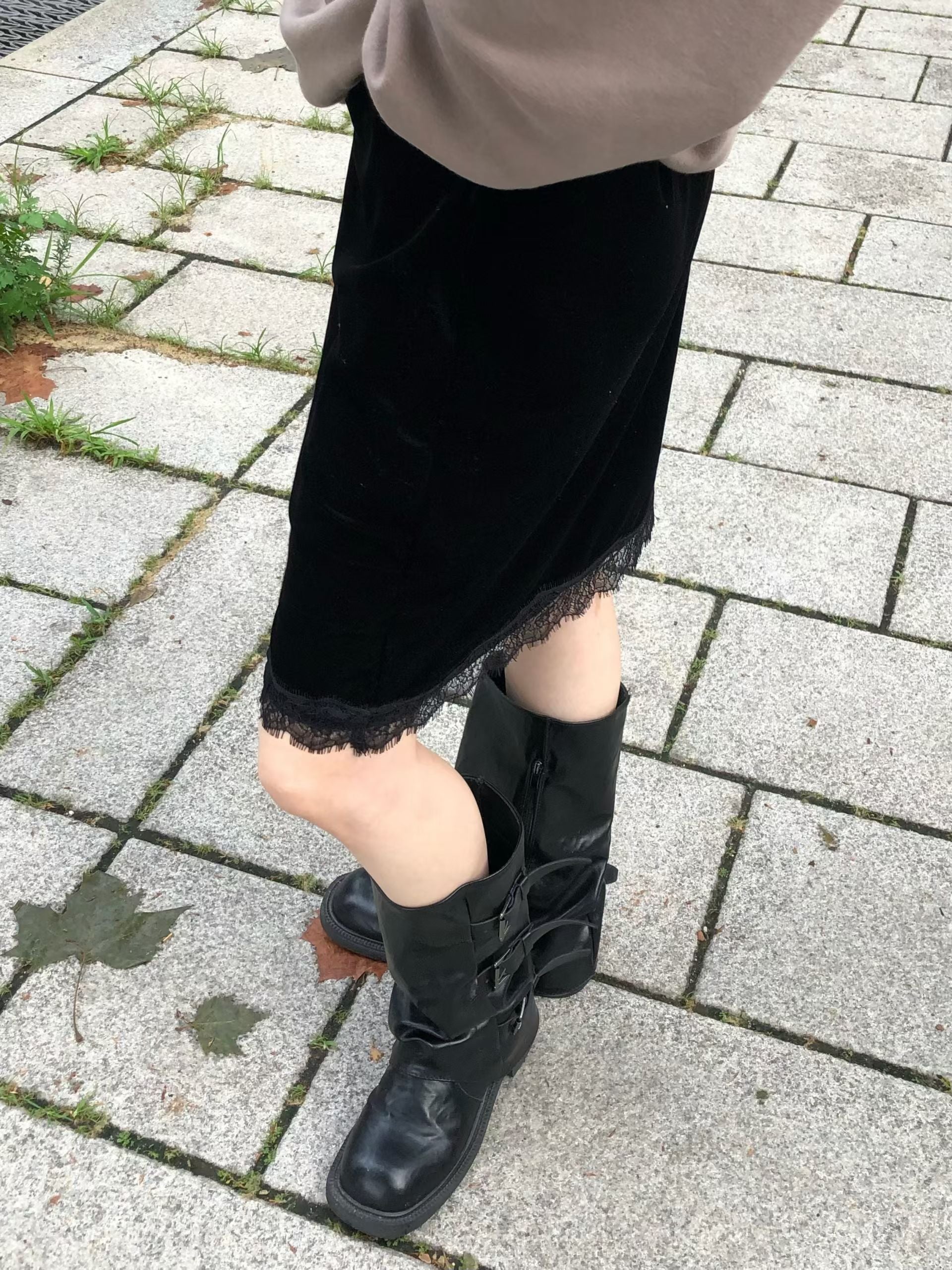 絲絨Lace半摺裙