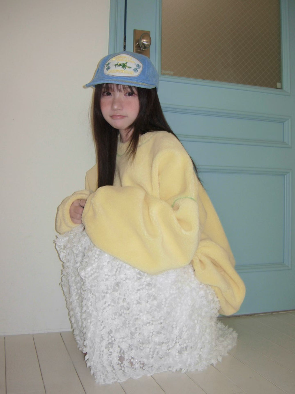 撞色車線天鵝絨長TEE