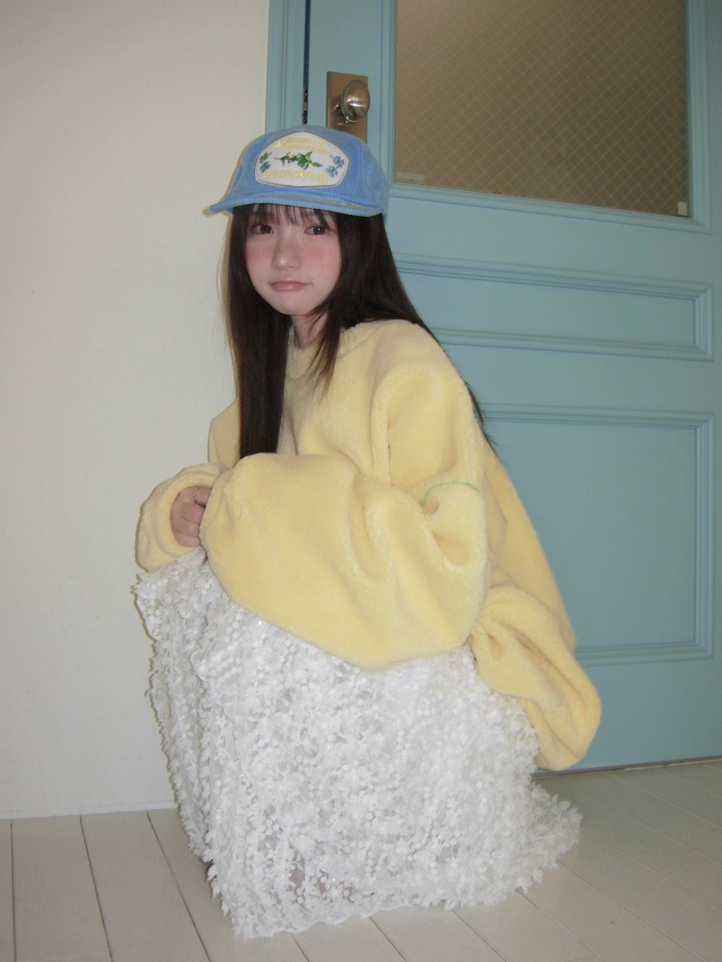 撞色車線天鵝絨長TEE